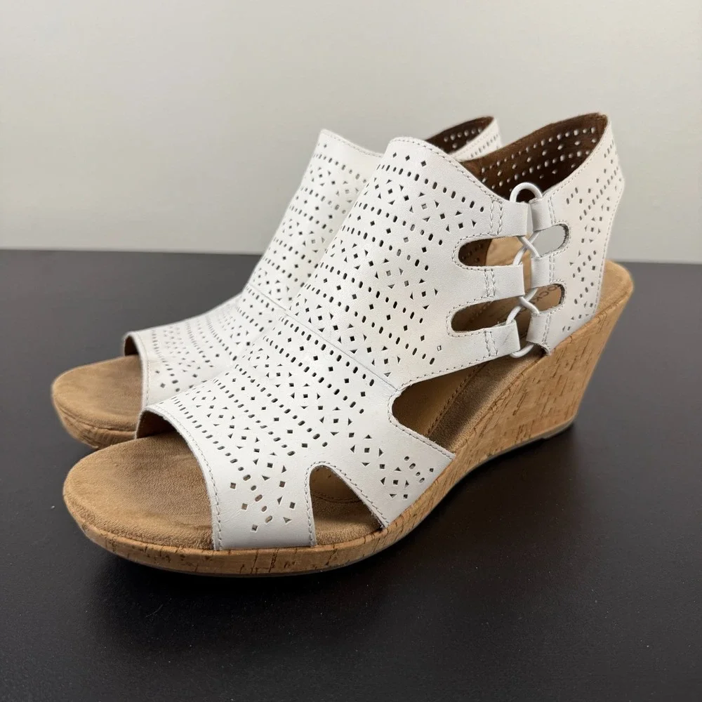 Rockport Cobb Hill Sandals Women's 11W Leather Laser Cut Wedge Casual Career